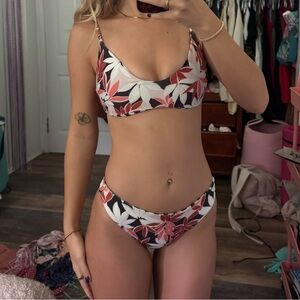 Volcom Red and White Leaf Bikini